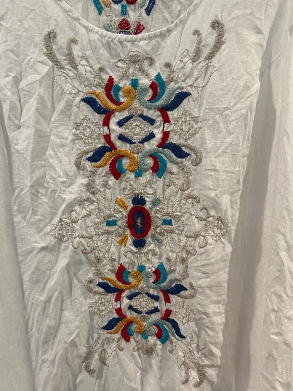 Johnny Was Joy Love Light Medium 100% Linen Embroidered Dress White - Picture 3 of 6